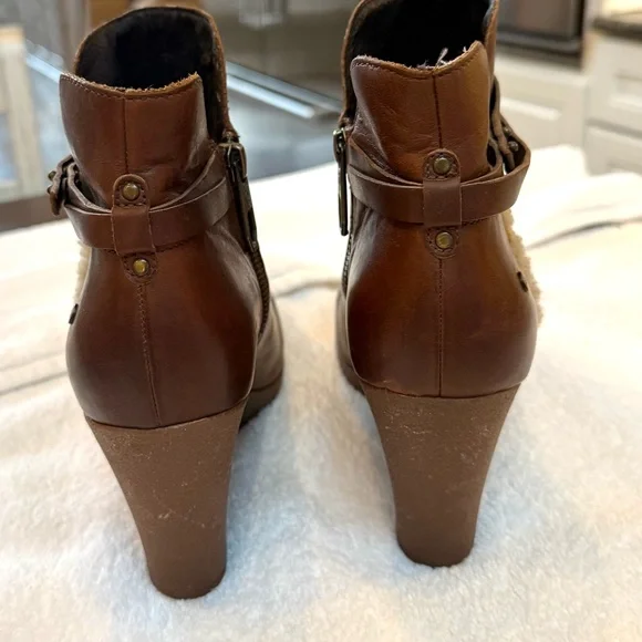 UGG Brown Leather Wedge Boots - Picture 3 of 5